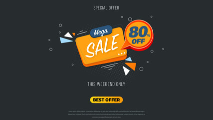 Sale banner template design with geometric background , Big sale special offer up to 80% off. Super Sale, end of season special offer banner. vector illustration.