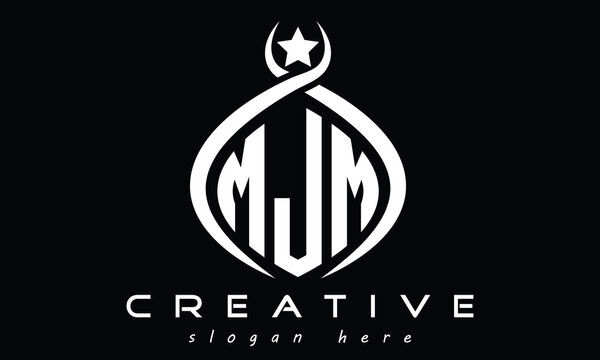 MJM three letters monogram curved initial logo design, geometric oval minimalist modern logo, vector template