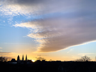 Sunset over churches in Wiesbaden, Germany