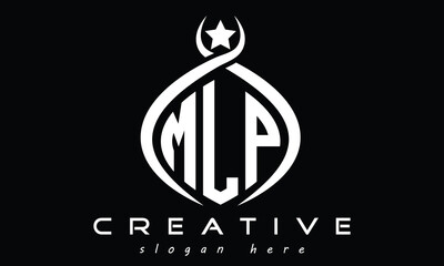 MLP three letters monogram curved initial logo design, geometric oval minimalist modern logo, vector template