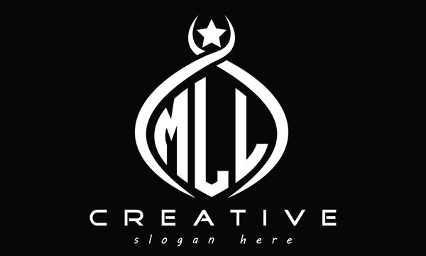 MLL three letters monogram curved initial logo design, geometric oval minimalist modern logo, vector template