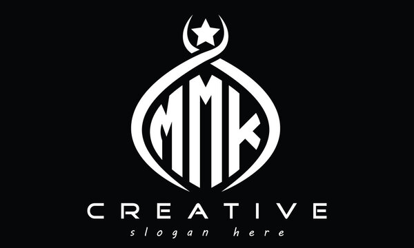 MMK three letters monogram curved initial logo design, geometric oval minimalist modern logo, vector template