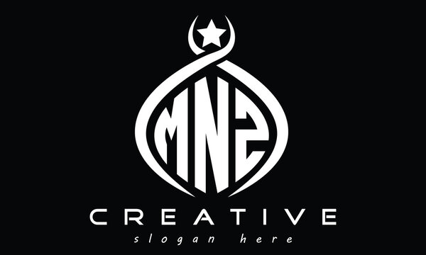MNZ three letters monogram curved initial logo design, geometric oval minimalist modern logo, vector template