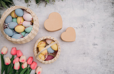 chocolate easter eggs in a basket