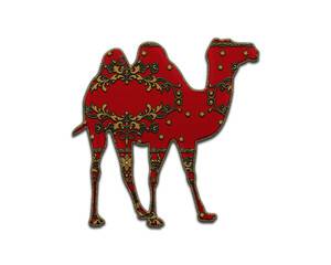 Camel dromedary symbol Indian Red Sari Saree icon logo illustration