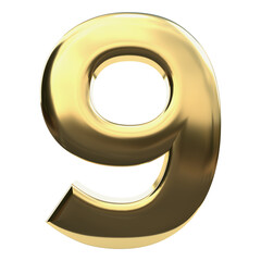 Gold Number illustration 3D metal 9 nine