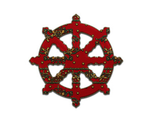 Dharmachakra, Dharma Wheel symbol Indian Red Sari Saree icon logo illustration