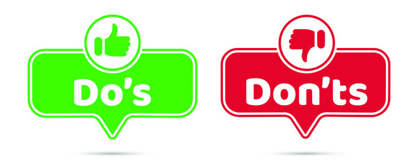Dos and donts like thumbs up or down. Like or dislike index finger sign. Thumb up and thumb down sign - stock vector.