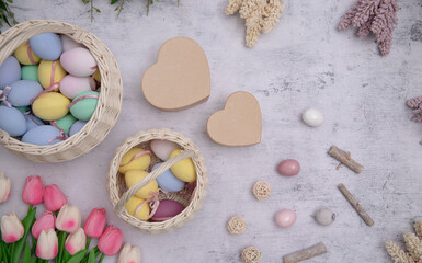 easter eggs on a wooden table