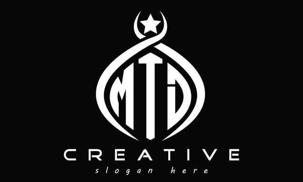 MTD three letters monogram curved initial logo design, geometric oval creative modern logo, vector template