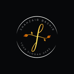 Flower handwriting gold logo design initial letter f vector for women's, beauty, salon, massage, cosmetic or spa brand luxury logo