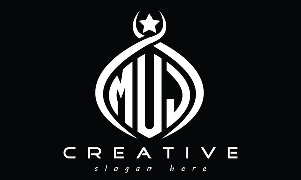 MUJ three letters monogram curved initial logo design, geometric oval creative modern logo, vector template