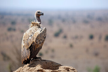 White-backed Vulture (Gyps africanus) on Rock. Taita Hills, Kenya