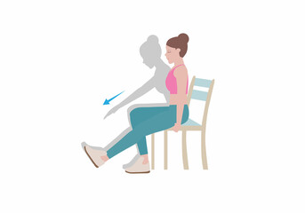 Exercises that can be done at-home using a sturdy chair.
Extending the right leg out. The heel on the floor, toes pointed up and knee as straight as you can. with Hamstring Stretch posture. 