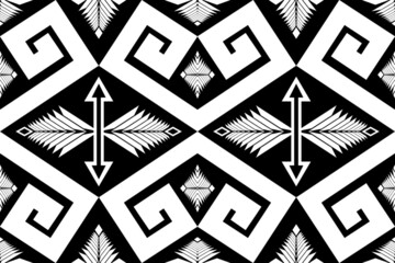 Black and white Geometric ethnic oriental pattern traditional Design for background,carpet,wallpaper,clothing,wrapping,Batik,fabric,Vector illustration embroidery style.