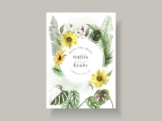 Beautiful floral tropical wedding invitation card