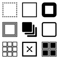 Square Flat Icon Set Isolated On White Background