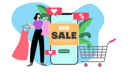 flat illustration of fashion store big sale banner design. business vector illustration