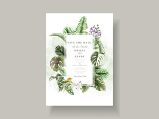 Beautiful floral tropical wedding invitation card