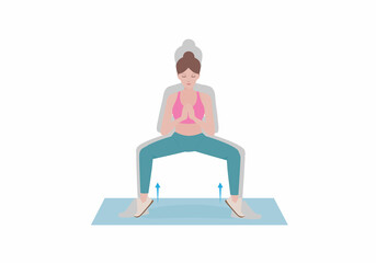 Women doing exercises.  Benefits, doing Sumo Squat is a great lower-body strength exercise that emphasizes the muscles of the inner thigh. Isolated vector illustration in cartoon style.