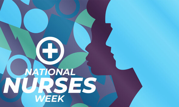 National Nurses Week begins each year on May 6th and ends on May 12th. Medical, healthcare concept. Poster, card, banner, background design. 