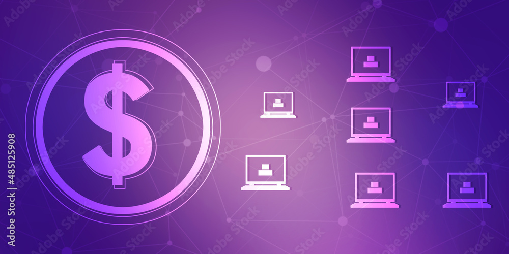 Poster 2d rendering computer network with dollar