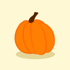 Vector illustration of orange festive pumpkin on a light background. Autumn harvest. Halloween