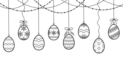 Garland with easter eggs with ornament. Elements for decorating for the Easter. Vector illustration in doodle sketch style.