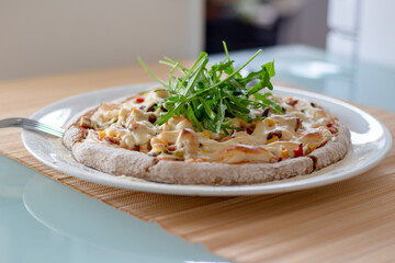 Best Homemade Vegan Pizza with homemade cheese and arugula