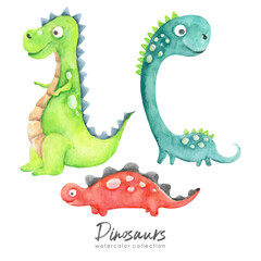 Dinosaurs funny cartoon watercolor collection