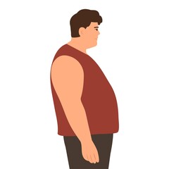 Fototapeta premium Man in profile with overweight. Problems with excess weight. The concept of bad eating habits, gluttony, obesity and unhealthy eating. Vector illustration