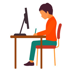 Stay home, kid using laptop, Online education, quarantine, Happy smile, internet technology, e-learning, boy relax, study distance