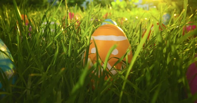multi-colored easter eggs on grass