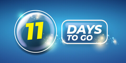 Eleven days to go countdown blue modern horizontal banner design template. 11 days to go sale announcement blue banner, label, sticker, icon, poster and flyer.
