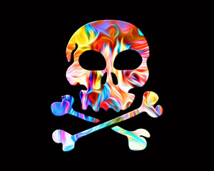 Sugar dead Skull Bones Pirate symbol Fire Flames Icon Logo Burning Glow illustration