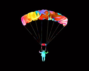 Parachute Skydiving symbol Fire Flames Icon Logo Burning Glow illustration