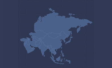 Asia map, individual states, infographics blue flat design blank