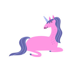 Pink unicorn hand-drawn vector illustration
