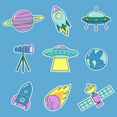 Galaxy space flat vector sticker. With light color and modern style, Suitable for your business with a cool galaxy sticker.