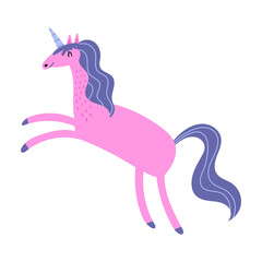 Pink unicorn hand-drawn vector illustration