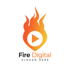 Fire Digital Icon Logo Design. Fire Play Button Logo Vector Icon Illustration
