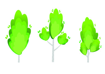 Set of three. tree abstract Nature illustration. isolated white background.