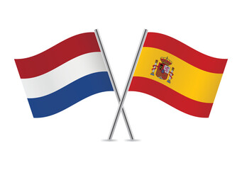 Netherlands and Spain flags. Netherlandish and Spanish flags isolated on white background. Vector illustration.