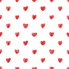 Seamless pattern with hand-drawn hearts. Black and white sketchy background for wrapping paper, fabrics, wallpapers, postcards and more.