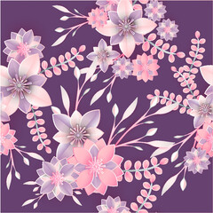 Blooming spring flowers and leaves paper craft 