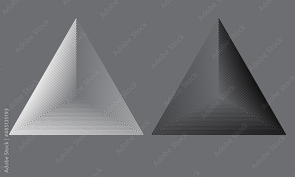 Poster Set of black and white triangles with lines. Abstract geometric art lines background.