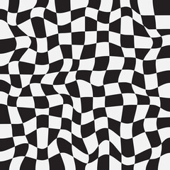 Obraz premium Abstract black and white distorted checkered pattern.