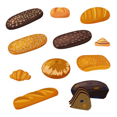 Bread collection, isolated on white. Flat style, vector illustration.