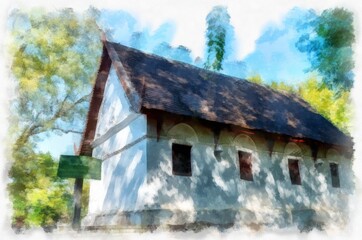 Fototapeta na wymiar ancient architecture in northern Thailand watercolor style illustration impressionist painting.