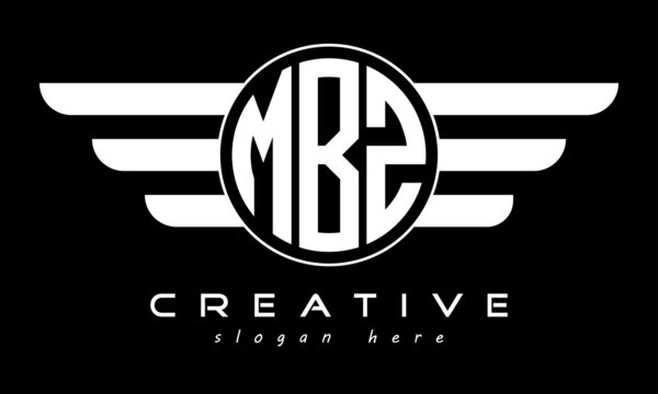 MBZ three letter monogram type circle letter logo with wings vector template.